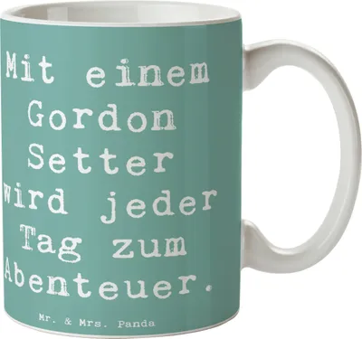 Produktbild von Mr. & Mrs. Panda Geschenktasse Spruch Gordon Setter Abenteuer - Meeresbrise - Geschenk, Jagdhund, Familienhund, Kaffeebecher, Hunderassen Pflege, Hund, Teetasse, Spaß