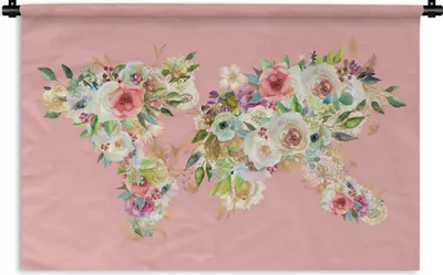 Produktbild von MuchoWow® Wandteppich Wandbehang Weltkarte - Rosen - Anemone - Rosa 150x100 cm Tapisserie Dekoration Wandtuch - Waschbar - Tapisserien - Wand-Decke