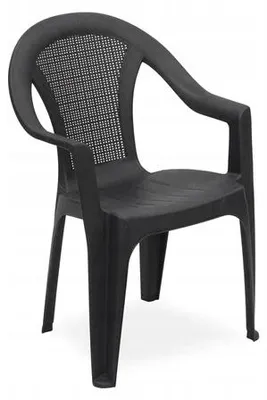 Zdjęcie produktu dla Krzesło ogrodowe z polipropylenu, czarne matowe, z możliwością układania w stosy, imitacja rattanu, z podłokietnikami, 54 x 81 cm, 1 szt.
