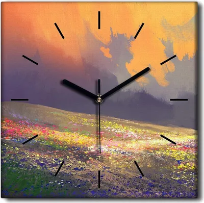 Produktbild von Coloray Uhr auf Leinwand 30x30 cm Wand Uhr Dekoration Wohnzimmer Segeltuch schwarze Hände -Blumen Wiesenhimmel
