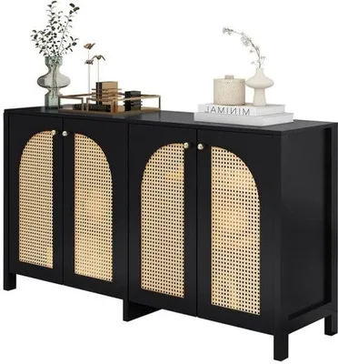 Produktbild von Schublade – Sideboard – Bügelregal – Schrank – Wandregal – Modern minimalistisch – 4 Rote Türen – Metall Griffe