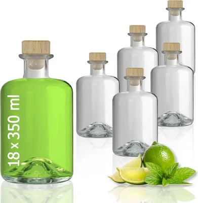Produktbild von 18 Glasflaschen 350 ml leer zum selbst Befüllen mit Korken Apothekerflasche Essig Öl Flasche Schnapsflaschen Likörflaschen