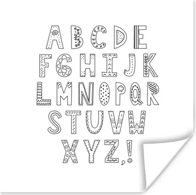 Produktbild von MuchoWow® Poster Illustration Alphabet mit verzierten Buchstaben schwarz und weiß 50x50 cm - Wohnzimmerdekoration