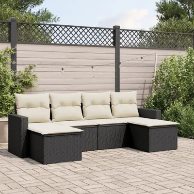 Produktbild von 6-tlg. Garten-Sofagarnitur - mit Kissen Schwarz Poly Rattan - Sitzgruppe 3251653