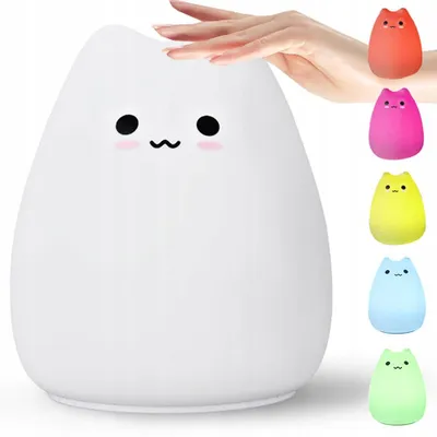 LED-Nachtlampe für Kinder, Silikon, RGB, Touch, weich, Kuscheltier, Katze