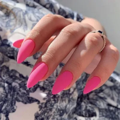 Image de Ongles factices en gel, forme amande, couleur rose néon mat, lot de 24 pièces
