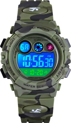 Produktbild von Alienwork Seven-color LED Digital Kinderuhr Jungen Mädchen Camouflage grün Kautschuk-Armband Kalender Armeegrün Chronograph Sportlich Multi-funktion