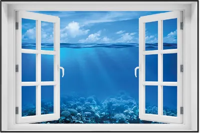 Produktbild von Wallario Wandbild mit Fenster-Illusion: Unterwasserwelt Meer, Größe: 61 x 91,5 cm, Poster mit schwarzem Aluminiumrahmen