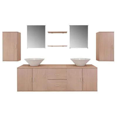 Produktbild von vidaXL 9-tlg. Badmöbel und Waschbecken Set Beige