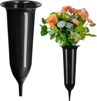 Image de Vase funéraire - Vase pour pierre tombale/cimetière - Taille M - Pour fleurs - Noir