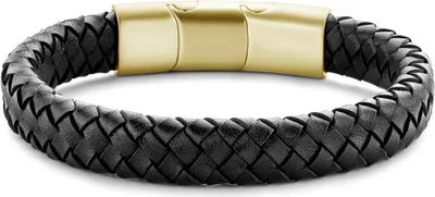 Produktbild von Frank 1967 7FB-0521 Leren Armband - Heren - Leer - Gevlochten - Staal - 21 cm - Zwart - Goudkleurig