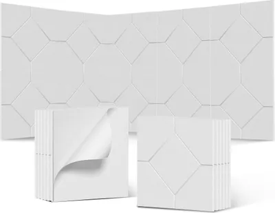 Obrázek produktu pro JOIEYOU 12 kusů samolepicích akustických panelů Rhombus 30x30cm zvukově izolační stěnové panely z polyesterových vláken Akustické stěnové panely pro studio kancelář ložnici (bílé)