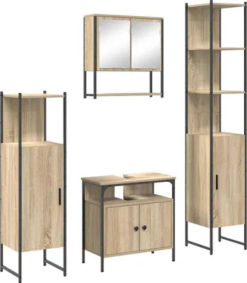 Produktbild von vidaXL Badezimmermöbel-Set mit Regal 4 pcs Sonoma-Eiche Holzwerkstoff