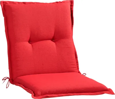 A red chair cushion on a white background.