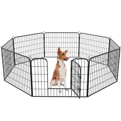 Produktbild von Avalo Welpenauslauf Ø210cm Faltbar Schwarz - 8 Platten 80x60cm - Tierauslauf / Kaninchenauslauf / Hundeauslauf