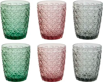Produktbild von Gläserset DKD Home Decor grün Grau Rosa Kristall Mit Relief 240 ml (6 Stück)