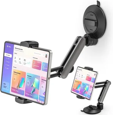 Produktbild von Ibenzoa® Tablethalter mit Saugnäpfen – höhenverstellbar & 360° drehbar, faltbarer Tablet- und Smartphone-Ständer für 4,7–12,9 Zoll