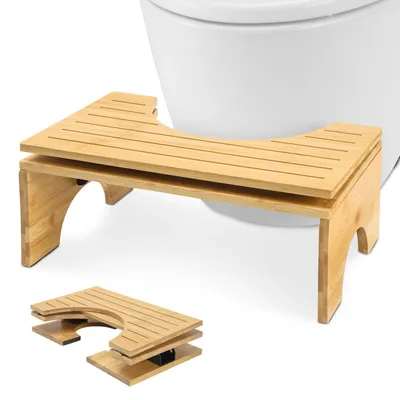 Produktbild von Toilettenhocker Klappbar, Fußbank Klohocker Aus Bambus, WC Hocker mit Neigungsverstellung für Erwachsene und Kinder