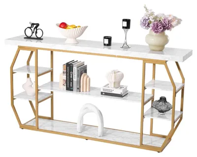 Produktbild von Konsolentisch Marmoroptik 180 x 35 x 91 cm Goldfarben 3-stufig