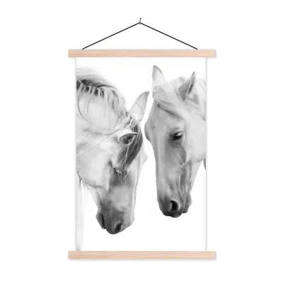 Produktbild von MuchoWow® Textilposter Pferd - Tiere - Porträt - Weiß 60x90 cm mit holzfarbenen Rahmen - Textil