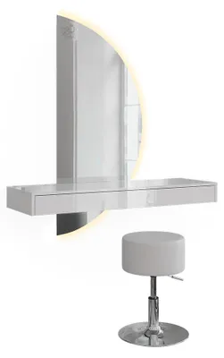 Immagine prodotto di Tavolo da toeletta Vicco Sherry Bianco lucido 100 cm con specchio LED e sgabello, Model 61311