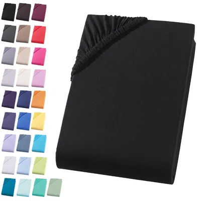 Produktbild von Jersey Spannbettlaken 120-130x200 cm Spannbettuch 100% Baumwolle Bettlaken, Schwarz