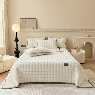 Obrázek produktu pro Přehoz na postel 230x250 cm se 2 povlaky na polštáře 50x70 cm, přehoz na postel, 3-dílná přikrývka, ultra měkká deka na pohovku pro všechna roční období, béžová barva
