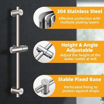 Produktbild von Douchestang aus Edelstahl, 304, variabel mit Höhen- und Winkelverstellung, geborstelter Edelstahl, Gesamthöhe 660 mm