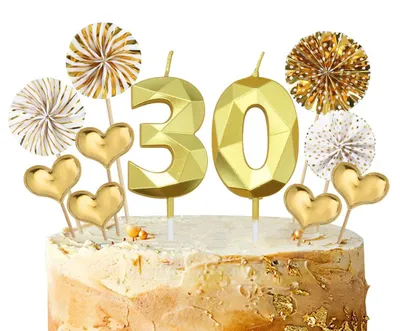 Productafbeelding van Set met verjaardagscandles 30 in goud, 3D ontwerp voor taartdecoratie
