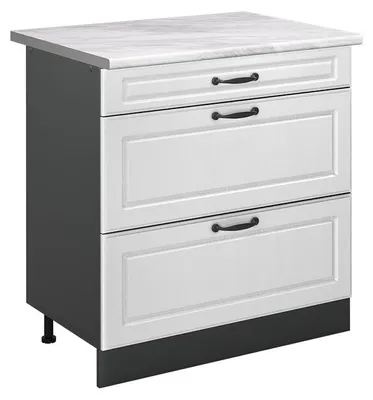 Imagen del producto de Mueble bajo de cocina Vicco R-Line Blanco casa de campo/Antracita 80 cm con 3 cajones encimera Mármol, Model 72398