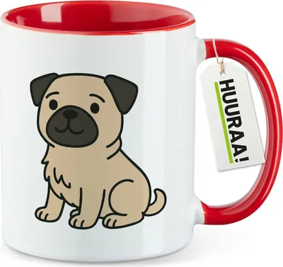 Produktbild von Huuraa Kaffeetasse Mops Pug Comic 330ml Rot Keramik Kaffeebecher Geschenkidee