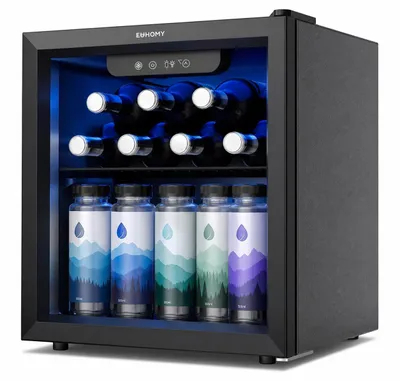 Produktbild von EUHOMY Getränkekühlschrank 36L, Mini Kühlschrank mit Glastür, Bierkühler, Tisch-Getränkekühlschrank für 55 Dosen, Schwarz Freistehender Kühlschrank
