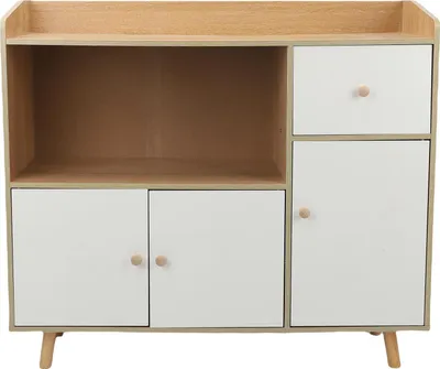 Image de Armoire à thé en bois multifonctionnelle 3 portes 1 tiroir 90x30x82CM Armoire de rangement pour ustensiles de cuisine Bouteilles