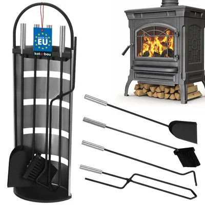 Immagine prodotto di Set camino KOTARBAU® 5 pezzi in acciaio inox nero con manico argento