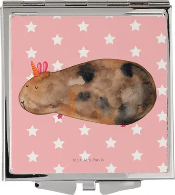 Produktbild von Mr. & Mrs. Panda Schminkspiegel Einhorn Meerschweinchen - Rot Pastell - Geschenk, Kleiner Spiegel, Einhörner, Meerschwein, Kosmetikspiegel, Klappspiegel, Unicorn