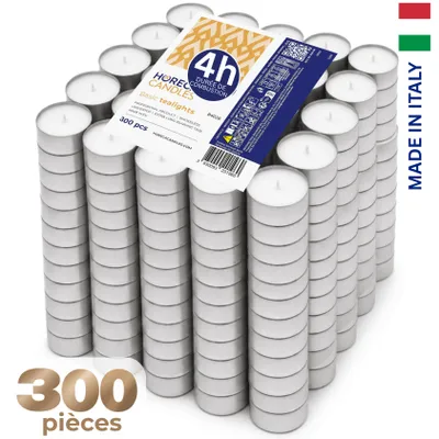 Image de Horeca Candles Lot de 300 Bougies Chauffe-plat 4h – Blanches, Sans Parfum, Décoration