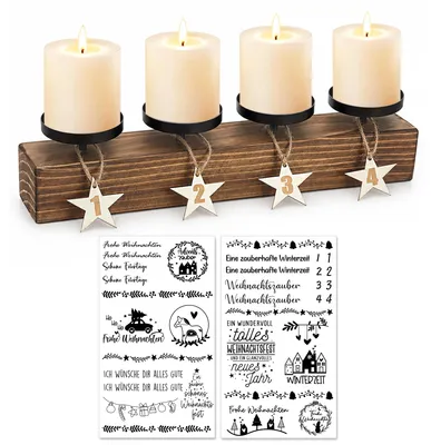 Holz-Adventskranz, lang, 42x8x6 cm, mit Zahlen 1-4, 2 Kerzenstickern