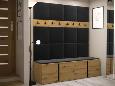 Obrázok produktu pre Stena do predsiene s botníkom a panelmi 42x42 SELAND 6 - dub artisan / čierna