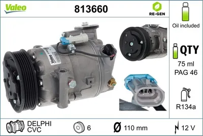 Produktbild von VALEO 813660 CVC Klimaanlage Klimakompressor PAG 46 R134a für OPEL Astra J Sports Tourer (P10) ASTRA J Meriva B (S10) Astra J GTC (P10)