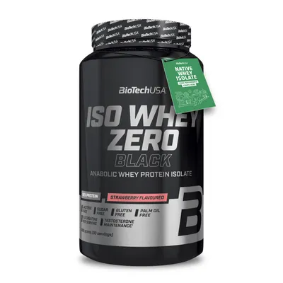 Produktbild von BioTechUSA Iso Whey Zero Black, Pulver, Molkenprotein isoliert, Erdbeere, L-Alanin, L-Arginin, L-Asparaginsäure, L-Cystein, L-Glutaminsäure, L-Glutamin, L-Glycin,..., 27 g, 122 kcal