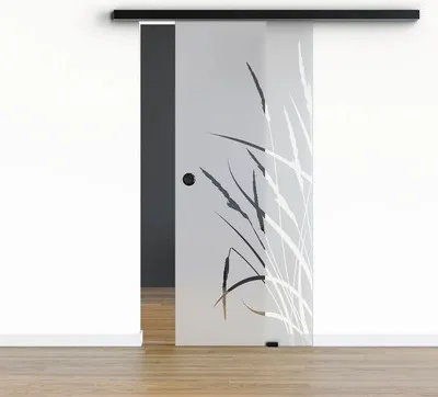Produktbild von Pertura Glasschiebetür Komplettset Glera Blade 02 775x2175 mm Rechts inkl.Beschlag Selir Aluminium schwarz,Griffmuschel