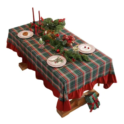 Produktbild von Weihnachtliche Karierte Tischdecke Rechteckig für Esstisch, Küche, Wohnzimmer, 152x180 cm