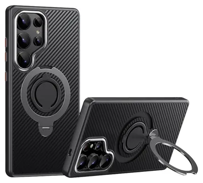 Immagine prodotto di Per Samsung Galaxy S25 Ultra MagSafe Carbon Design TPU 360 Custodia ad anello Grigio