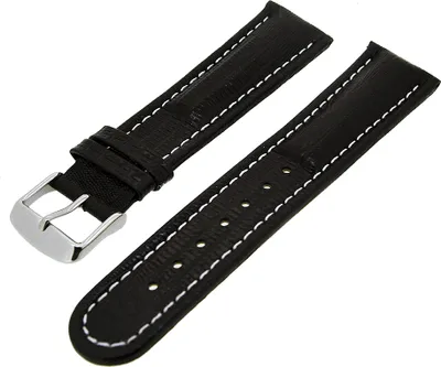 Produktbild von Uhrenarmband Kalbsleder in Teju-Prägung Schwarz mit weißer Naht 18mm NEU
