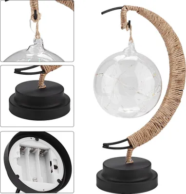 Produktbild von Glaskugel Mond Eisen Kunst Deko Nachtlicht mit LED Kupferdraht Lampe ohne Batterie
