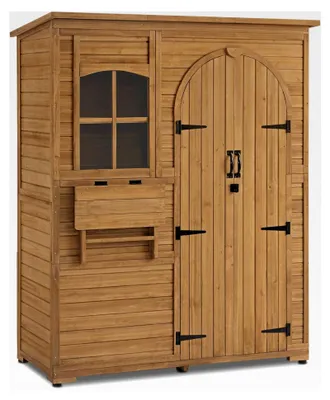 Produktbild von Gartenschrank aus Holz, wetterfest, für den Außenbereich, mit 3 Regalen, 73×144×185 cm (Natur)