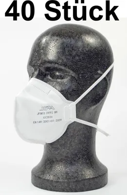 Produktbild von 40 Stück FFP2-Maske, , gepolsterte Nasenbügel verstellbares Band mit Schnappverschluss Atemschutzmaske Staubmaske weiß, Gummiband hinterm Kopf, angenehmes Tragen