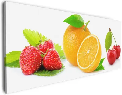Produktbild von Wallario Premium Leinwandbild Frische rote Erdbeeren für die Küche in Größe 80 x 200 cm