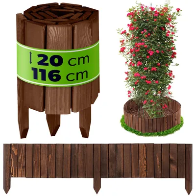 Image de KADAX Bordure de gazon en bois, 116x20cm, bordure de parterre, clôture en bois flexible, clôture pour jardin, délimitation de parterre (brun foncé)