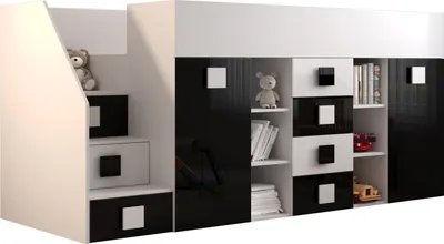 Produktbild von MINIO go for it, Etagenbett "TOLEDO 3", Kinderbett, Links, Schwarze / Weiße Farbe
